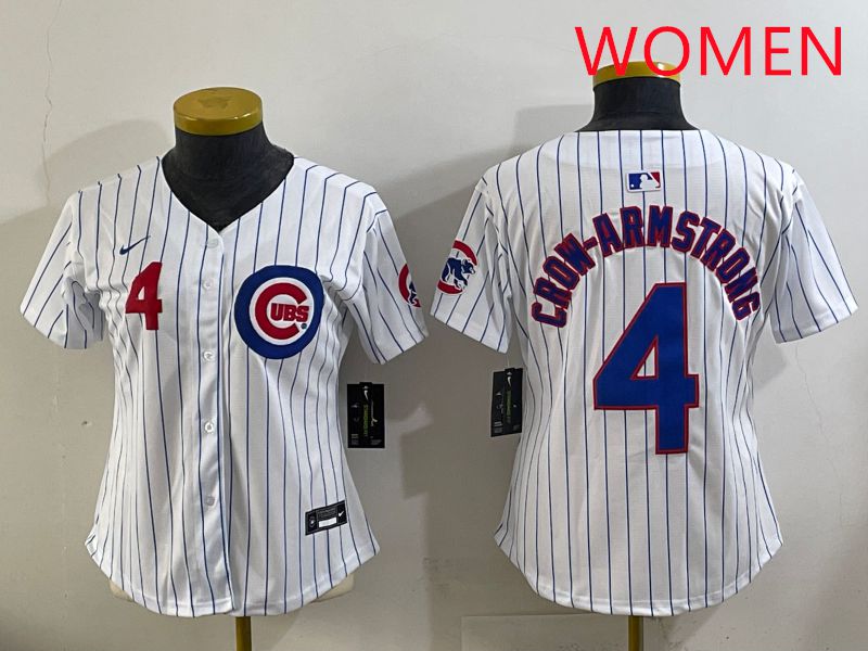 Women 2025 Chicago Cubs #4 Crow-Armstrong White Stripe Game Nike MLB Jersey style 2